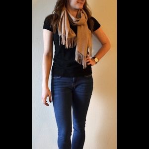 Cashmere Beige Scarf with Fringe